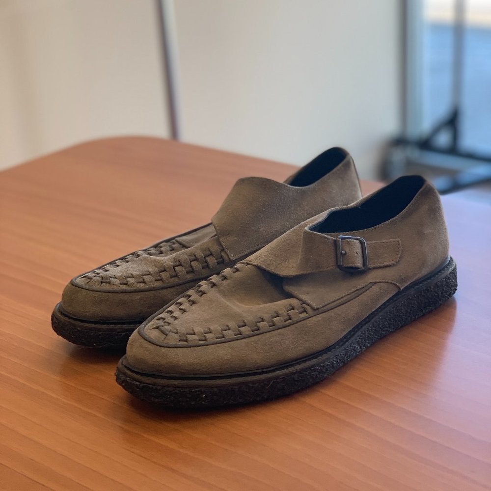All Saints Mens Grey Suede Monk Strap Creepers